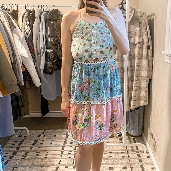 Farm Rio Tiered Floral Mini Dress XS - Picture 1 of 11
